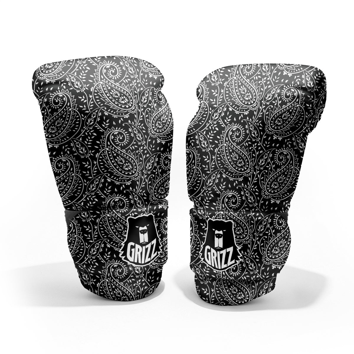 Paisley White And Black Print Pattern Pro Boxing Glove