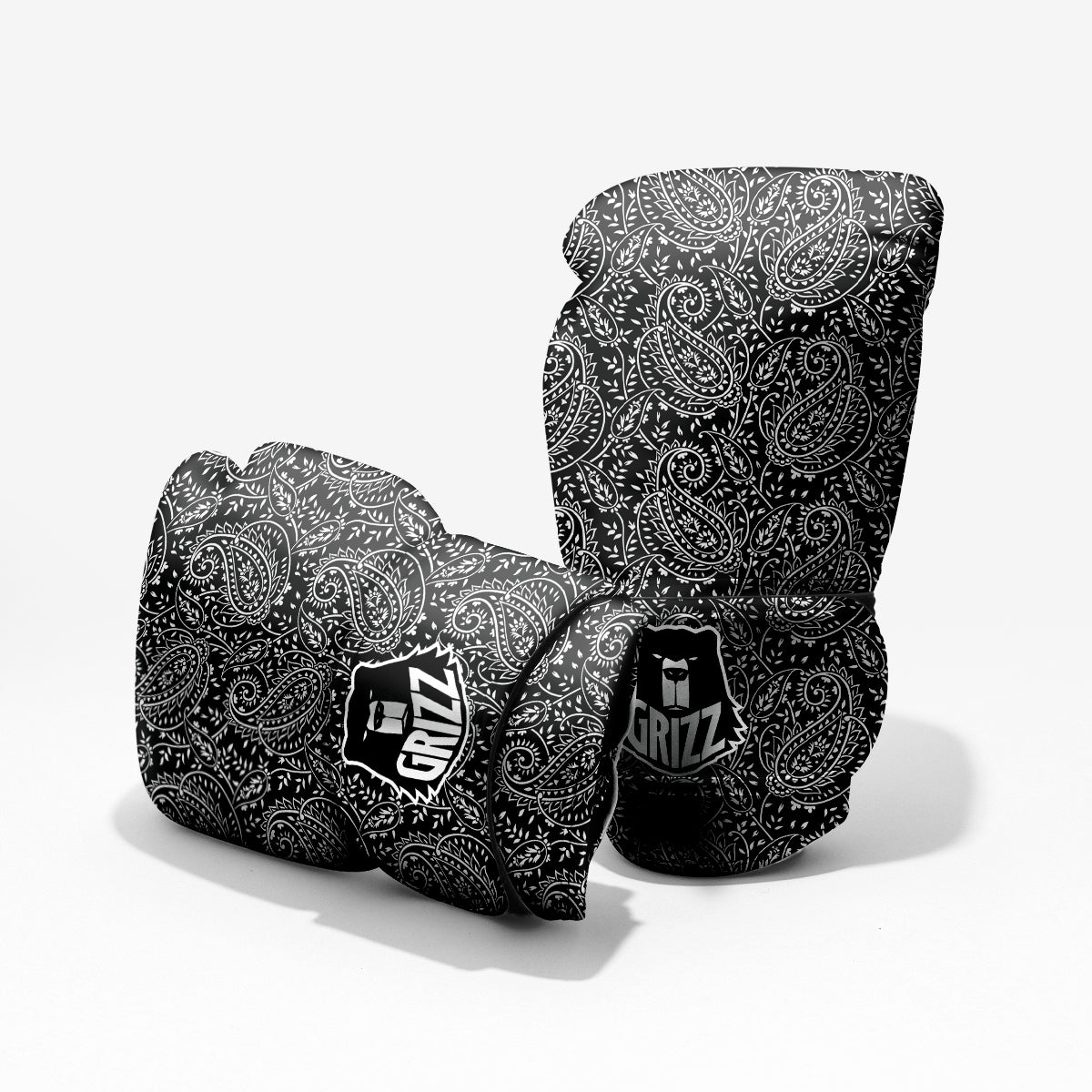 Paisley White And Black Print Pattern Pro Boxing Glove
