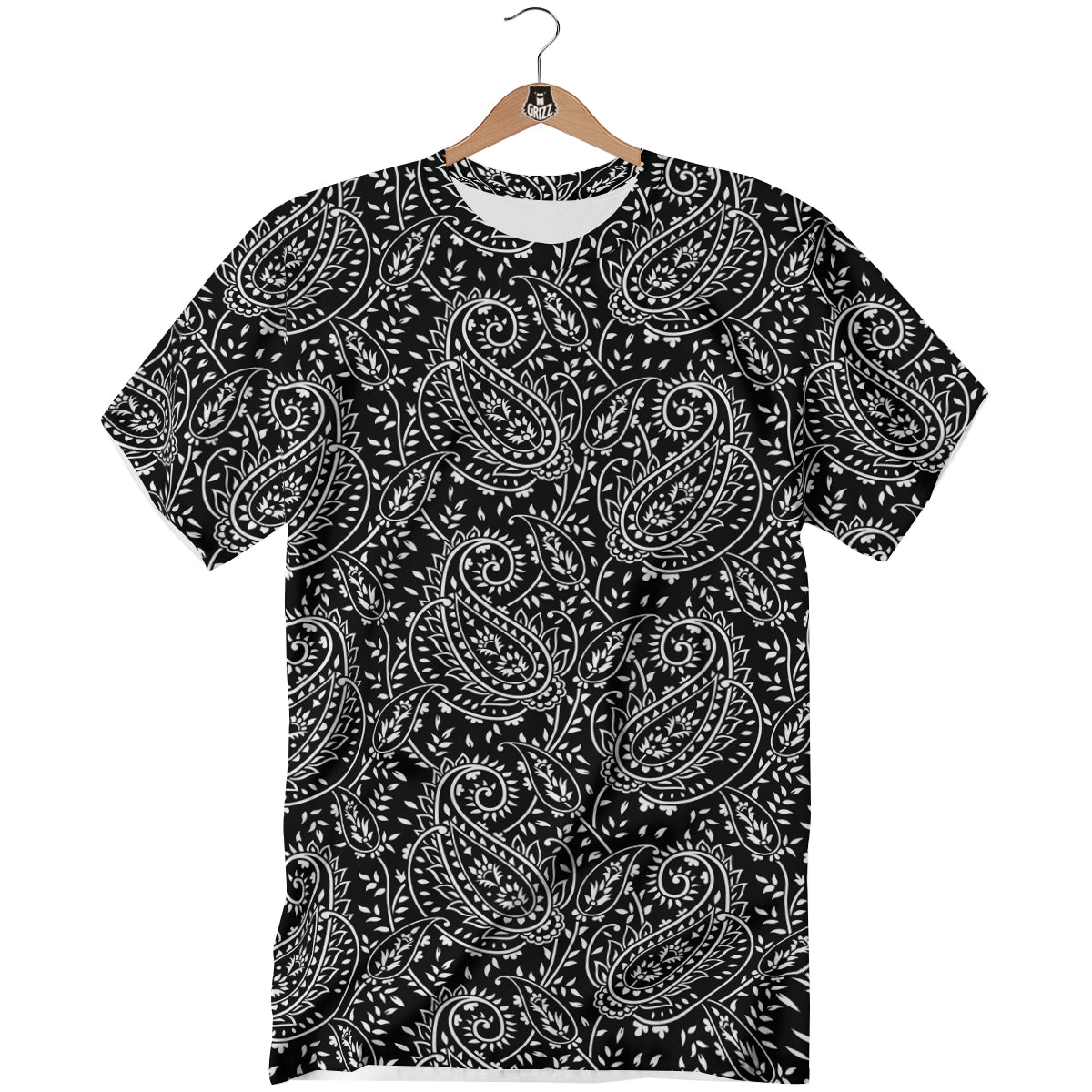 Paisley White And Black Print Pattern T-Shirt-grizzshop