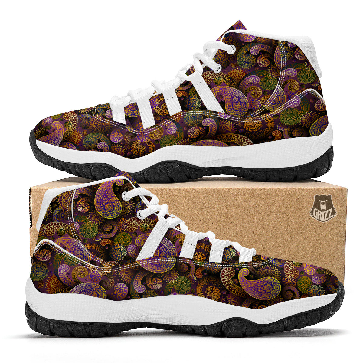 Paisley White Bball Shoes-grizzshop