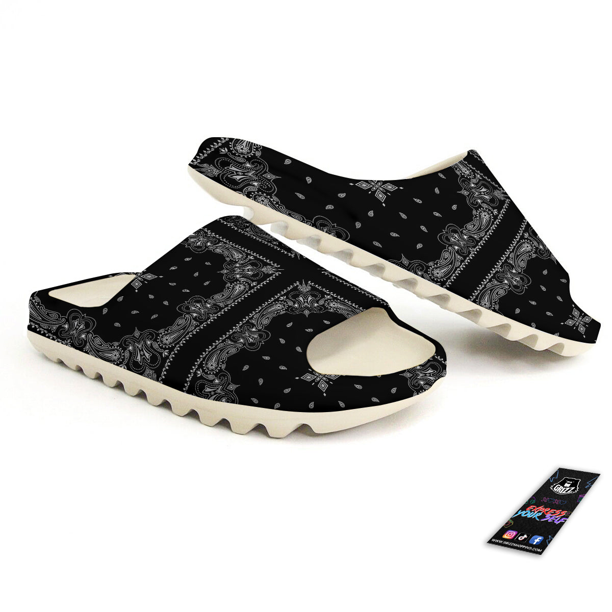 Paisley Bandana Black And White Print Pattern Sandals-grizzshop