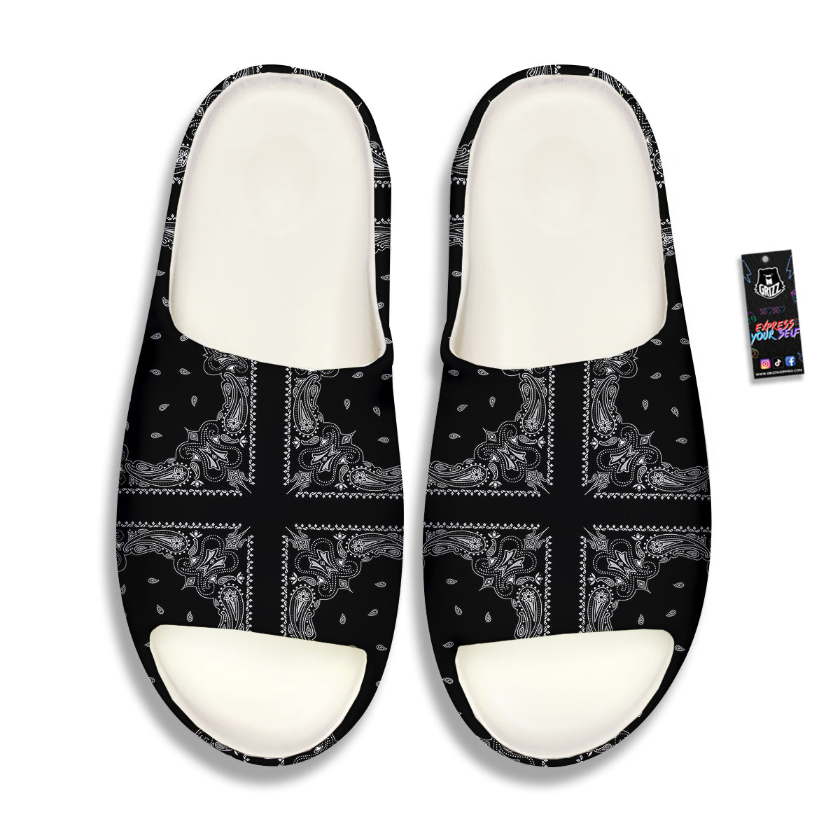 Paisley Bandana Black And White Print Pattern Sandals-grizzshop
