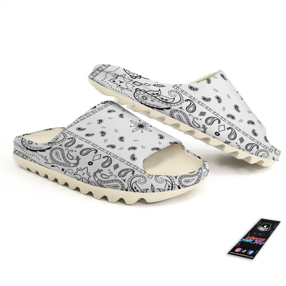 Paisley Bandana White And Black Print Sandals-grizzshop