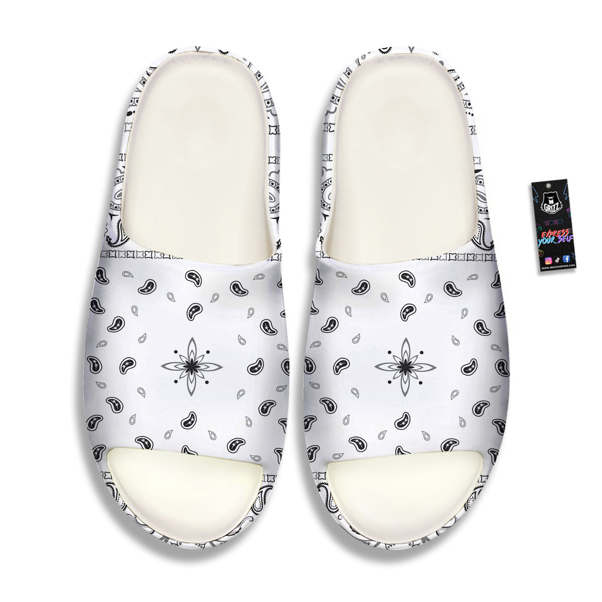 Paisley Bandana White And Black Print Sandals-grizzshop