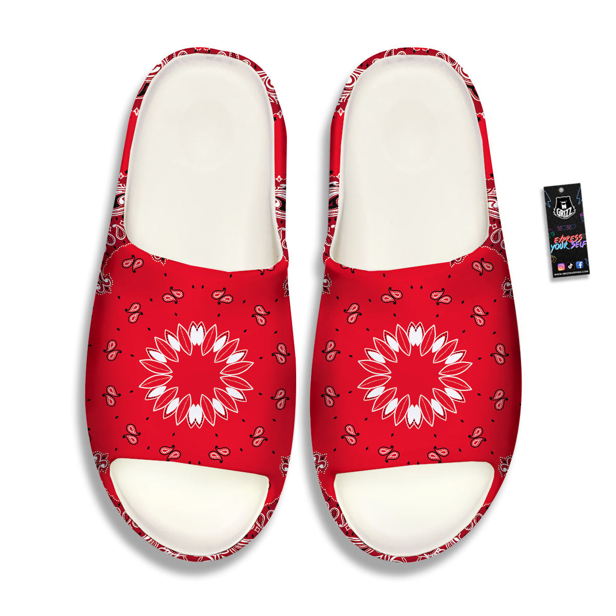 Paisley Bandana White And Red Print Sandals-grizzshop