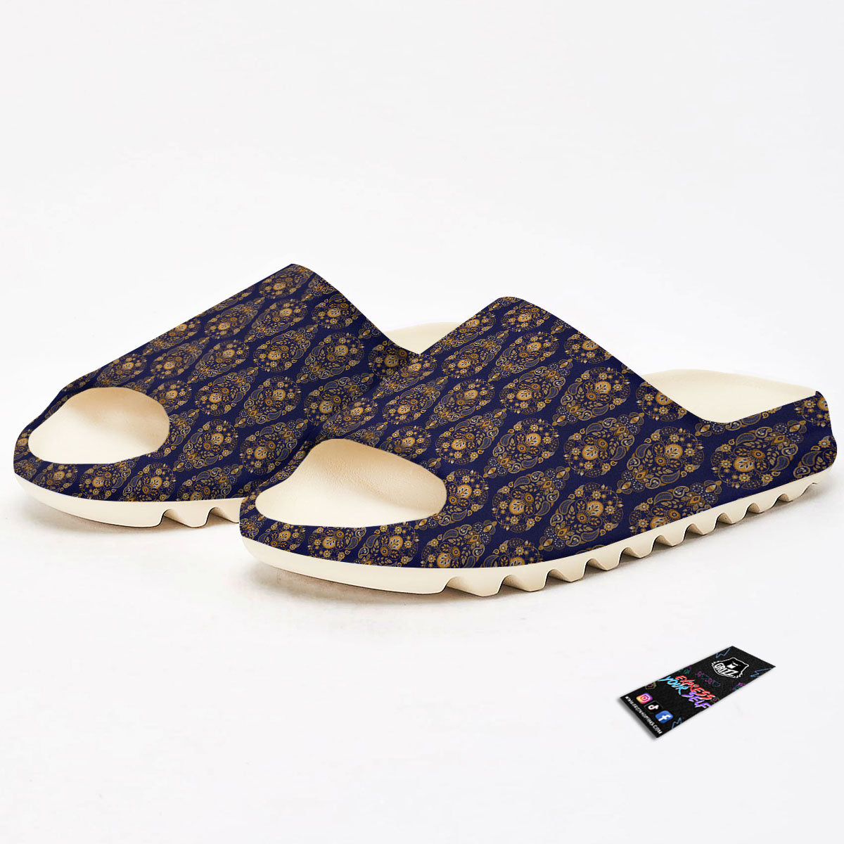 Paisley Blue And Gold Print Pattern Sandals-grizzshop
