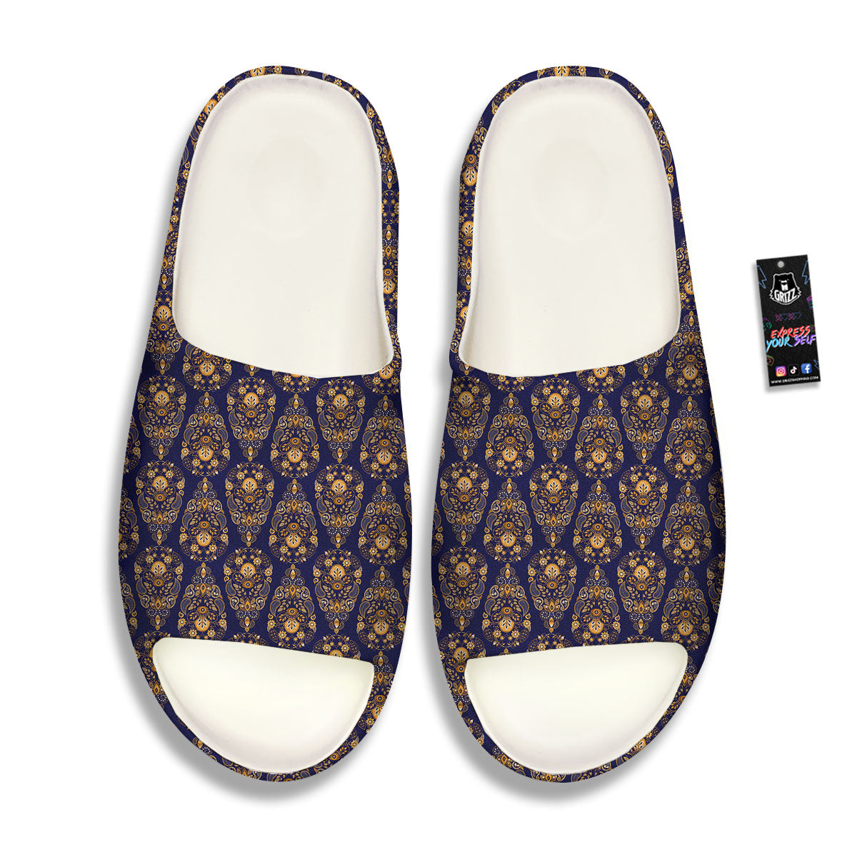 Paisley Blue And Gold Print Pattern Sandals-grizzshop