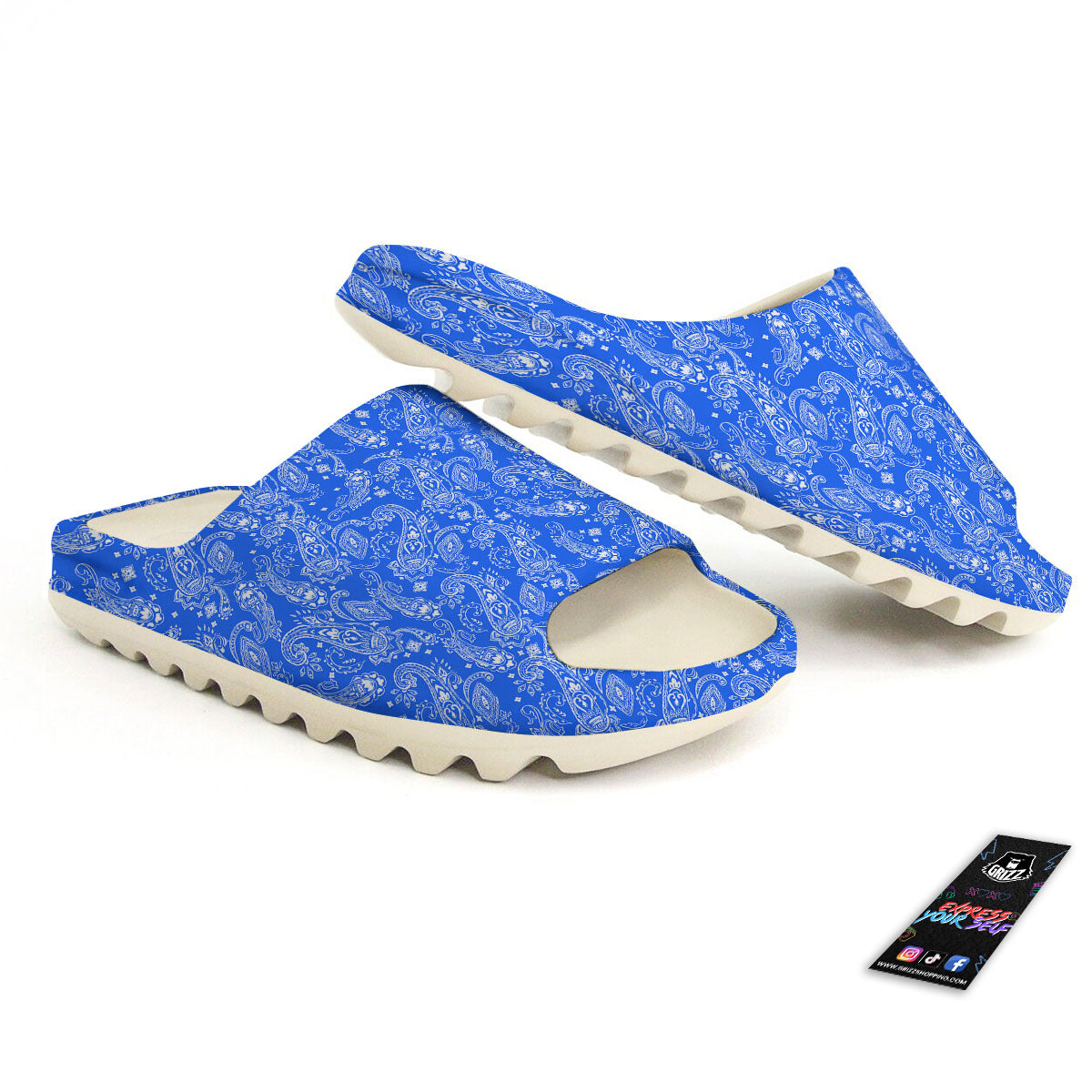 Paisley Blue Bohemian Print Pattern Sandals-grizzshop