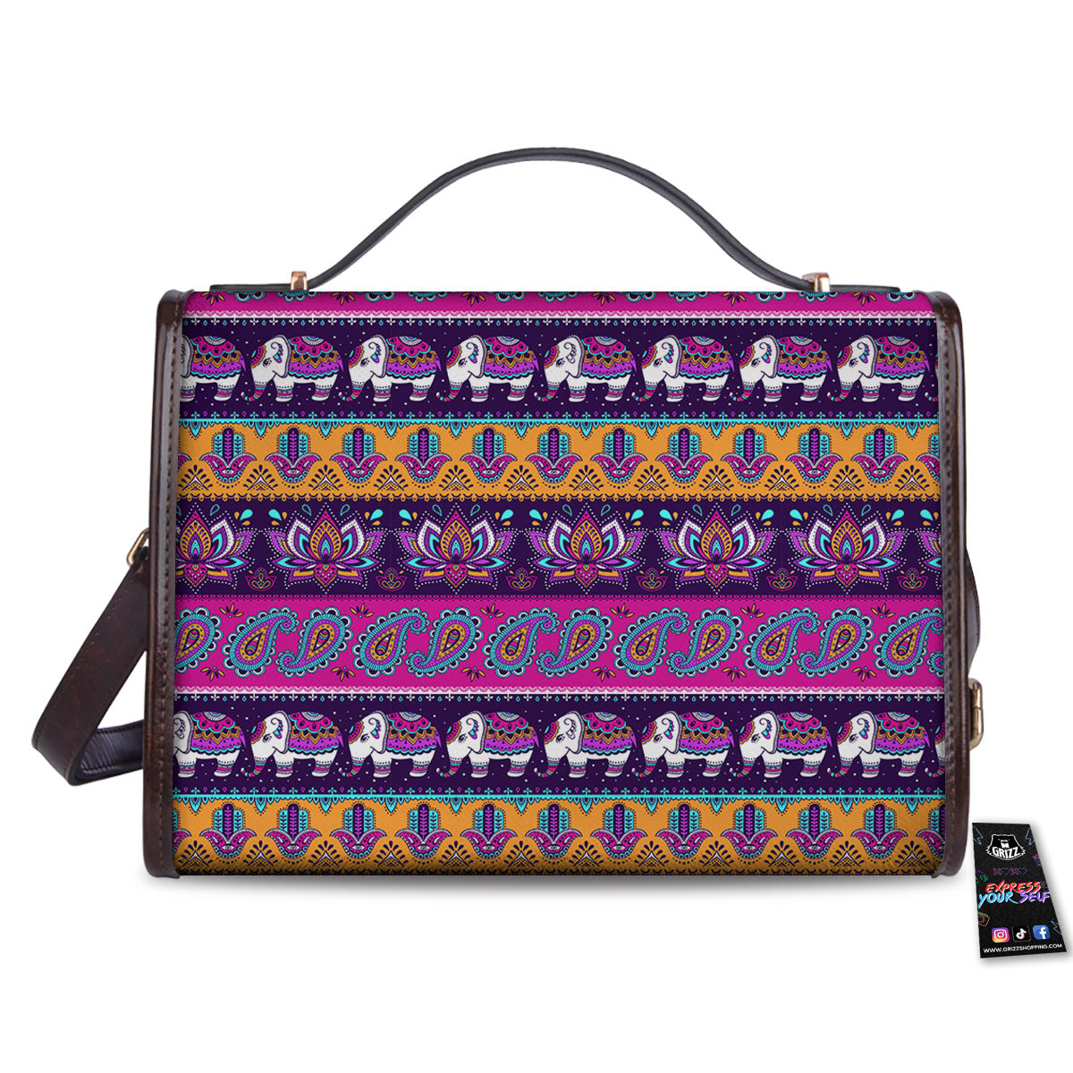 Paisley Elephant Hamsa Print Pattern Women's Satchel Bag