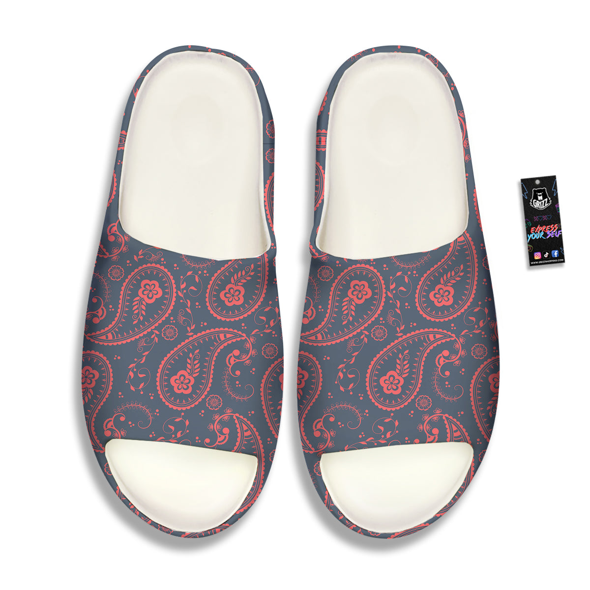 Paisley Red And Grey Print Pattern Sandals-grizzshop