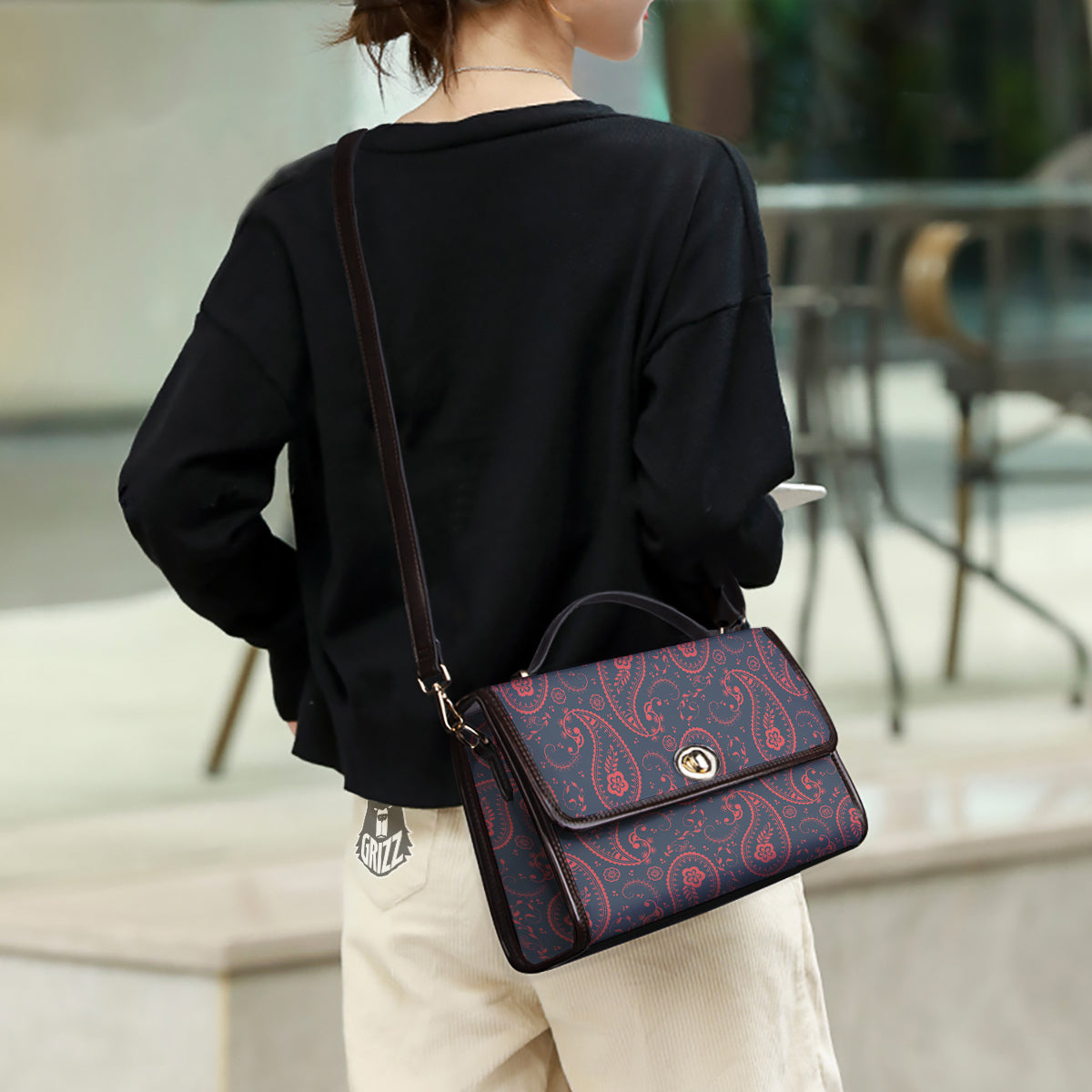 Paisley Red And Grey Print Pattern Women's Satchel Bag