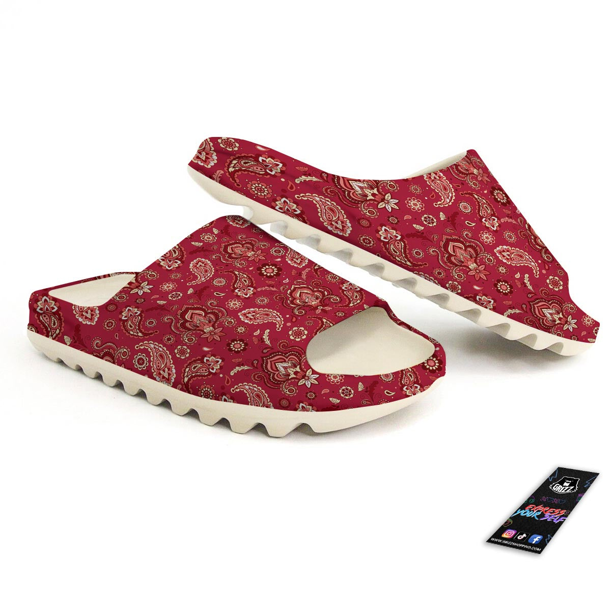 Paisley Red Print Pattern Sandals-grizzshop