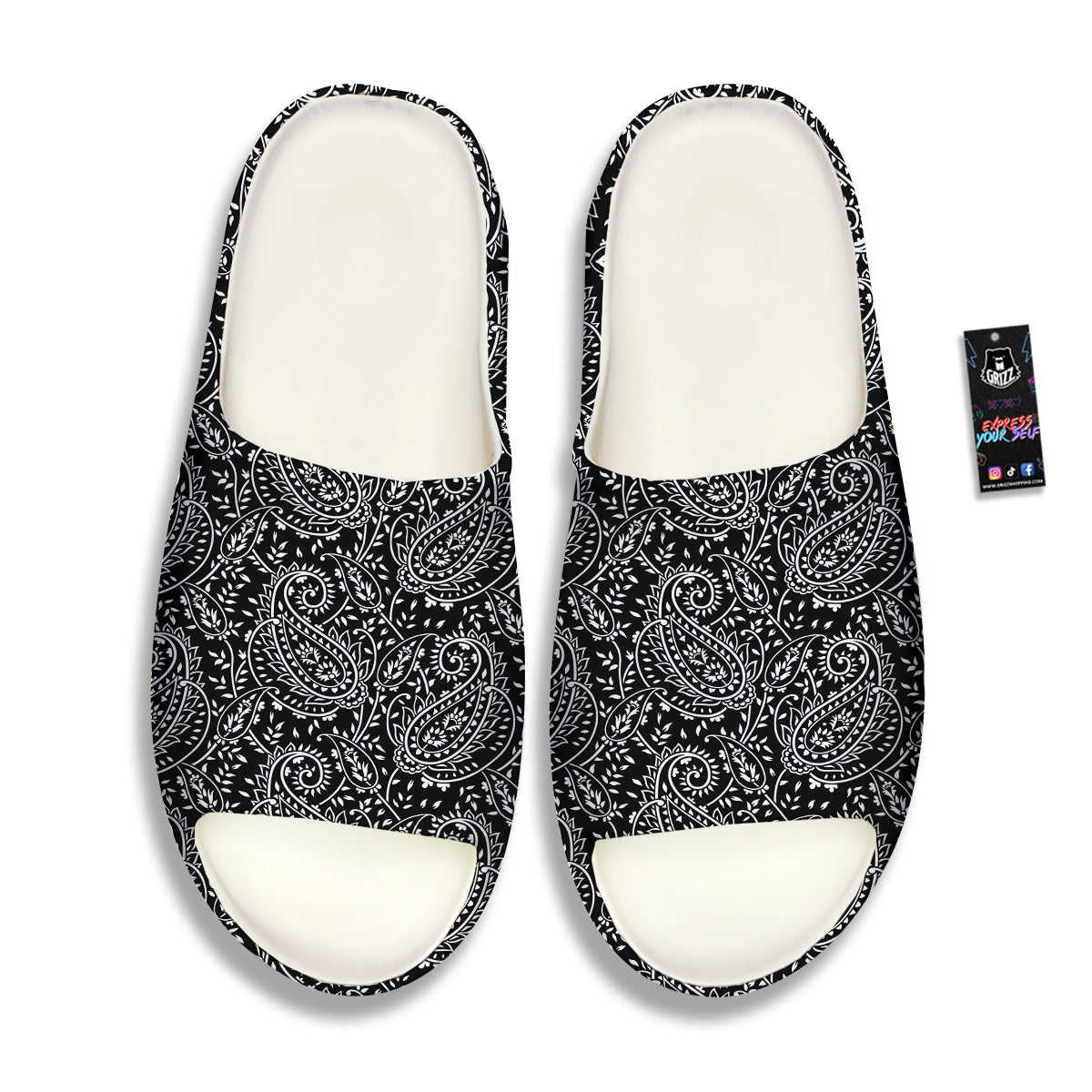 Paisley White And Black Print Pattern Sandals-grizzshop