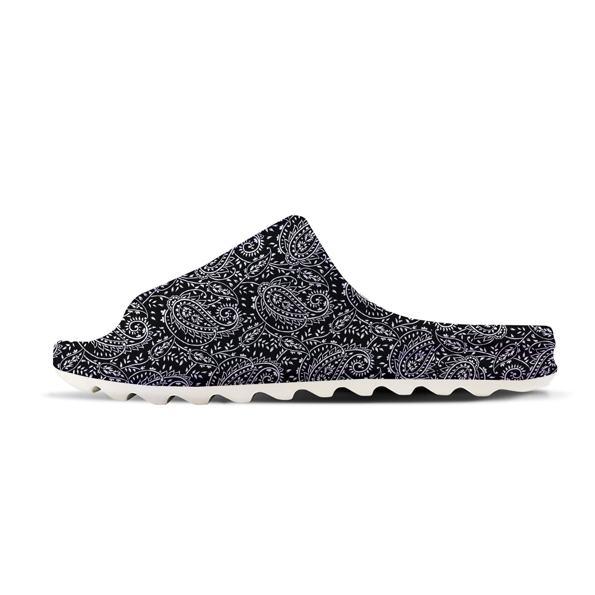 Paisley White And Black Print Pattern Sandals-grizzshop