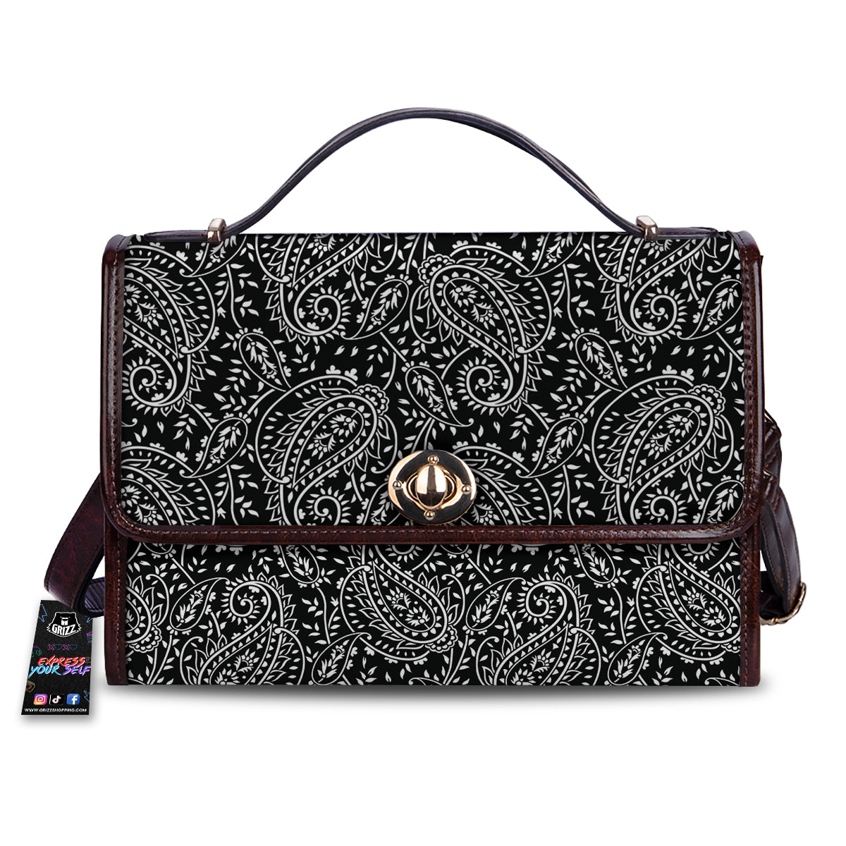 Paisley White And Black Print Pattern Women's Satchel Bag