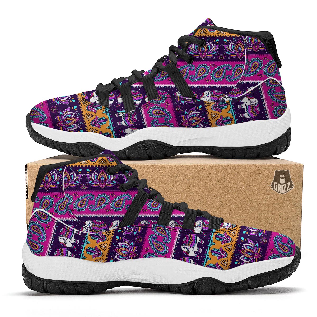 Paisleys Elephant Pattern Print Black Bball Shoes-grizzshop