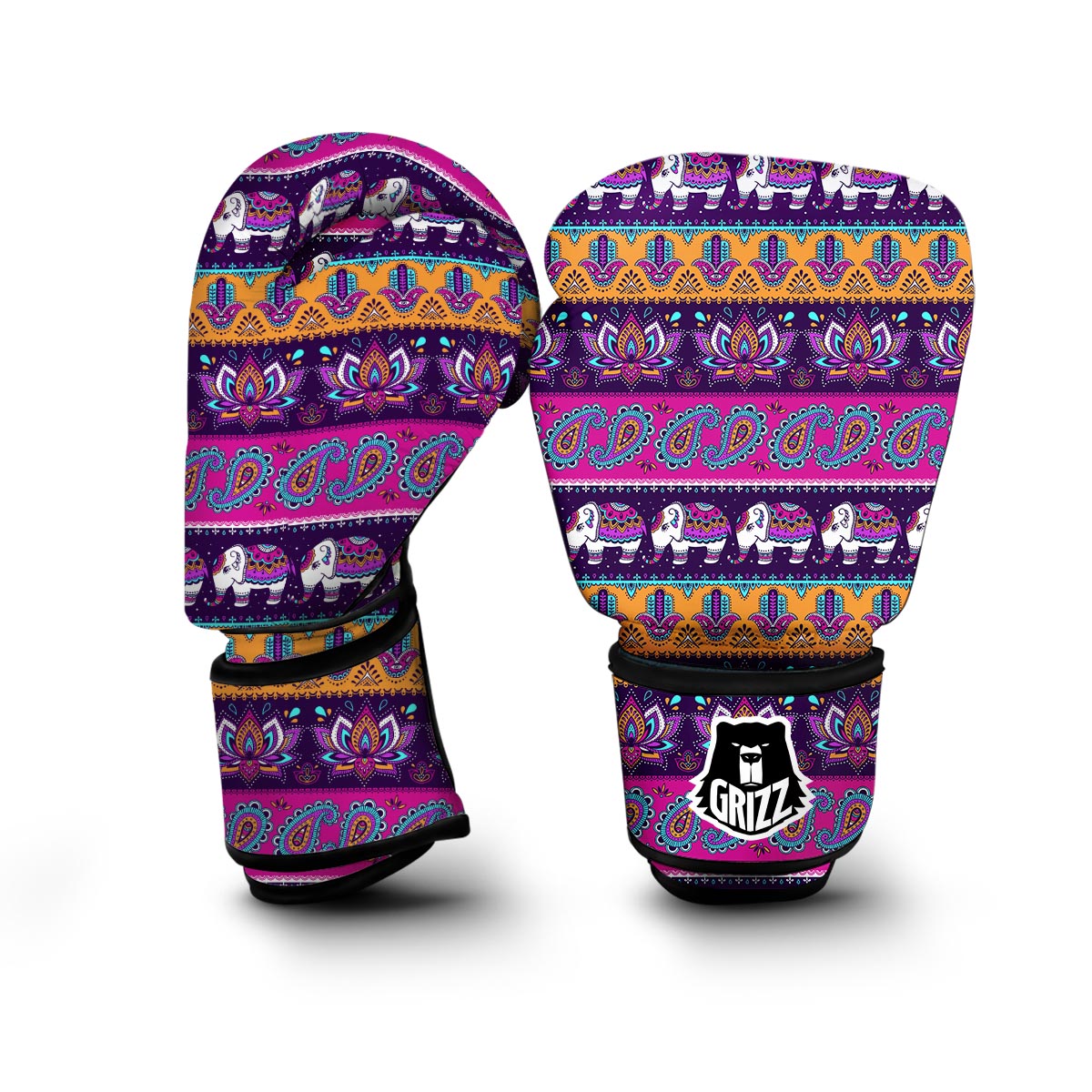 Paisleys Elephant Pattern Print Boxing Gloves-grizzshop