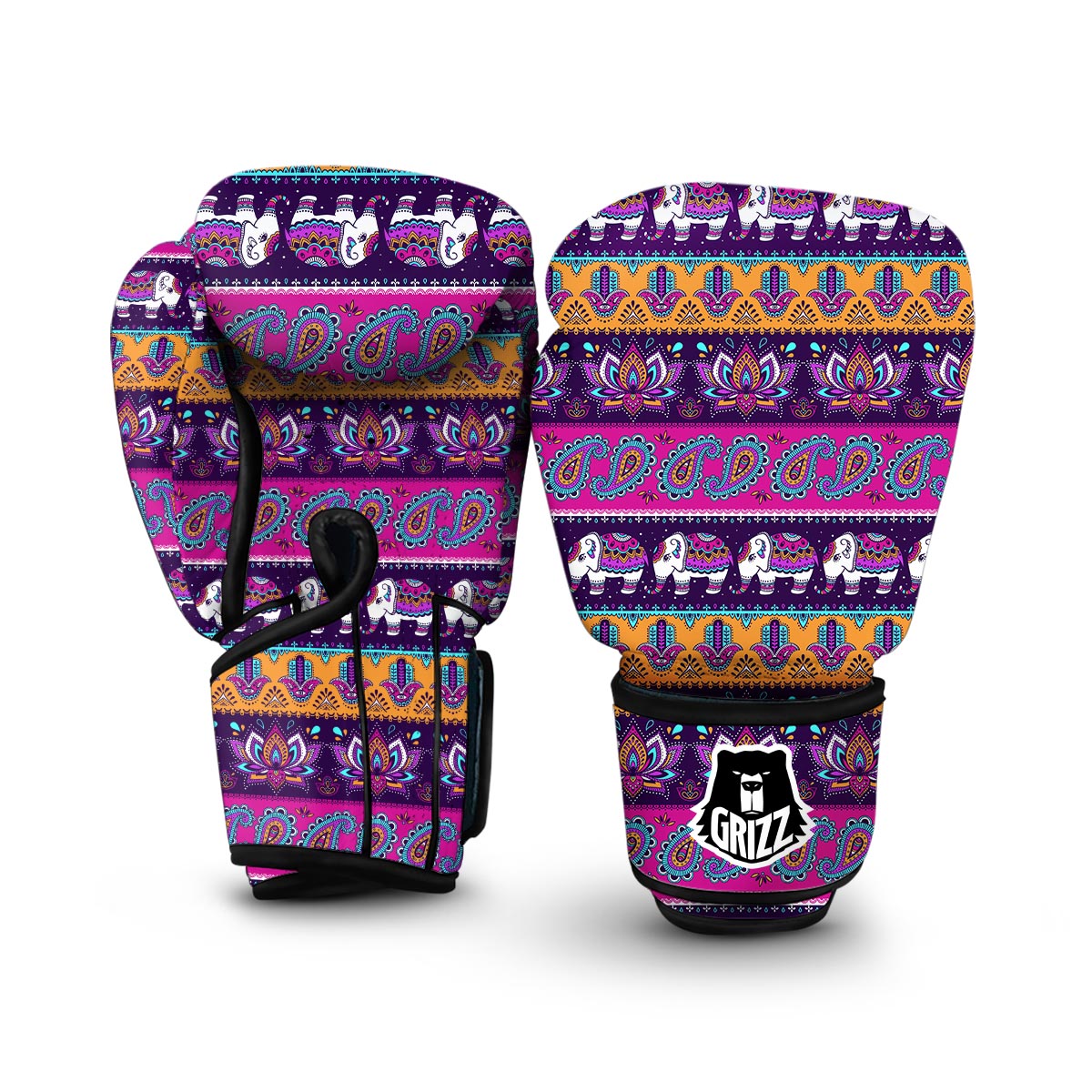 Paisleys Elephant Pattern Print Boxing Gloves-grizzshop