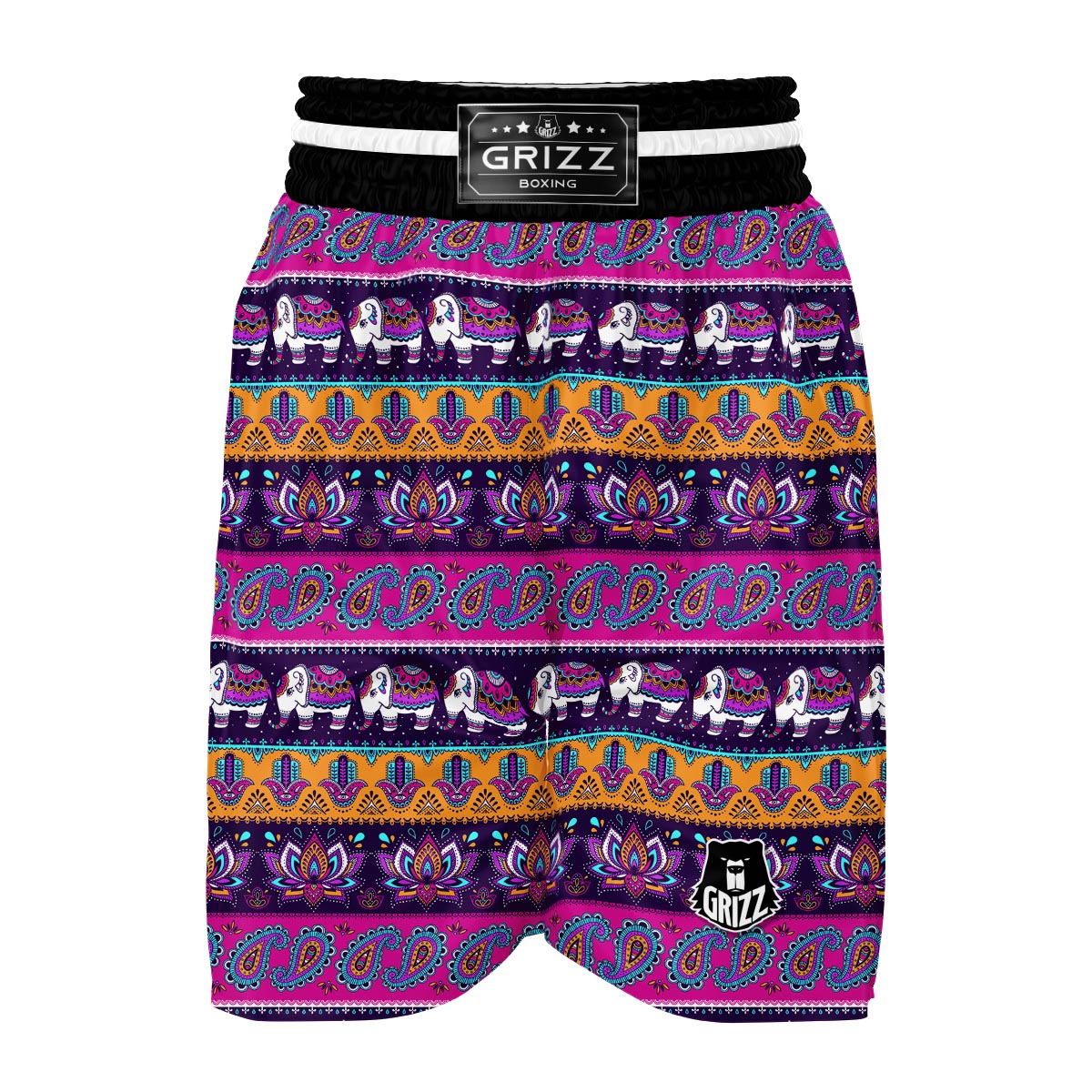 Paisleys Elephant Pattern Print Boxing Shorts-grizzshop