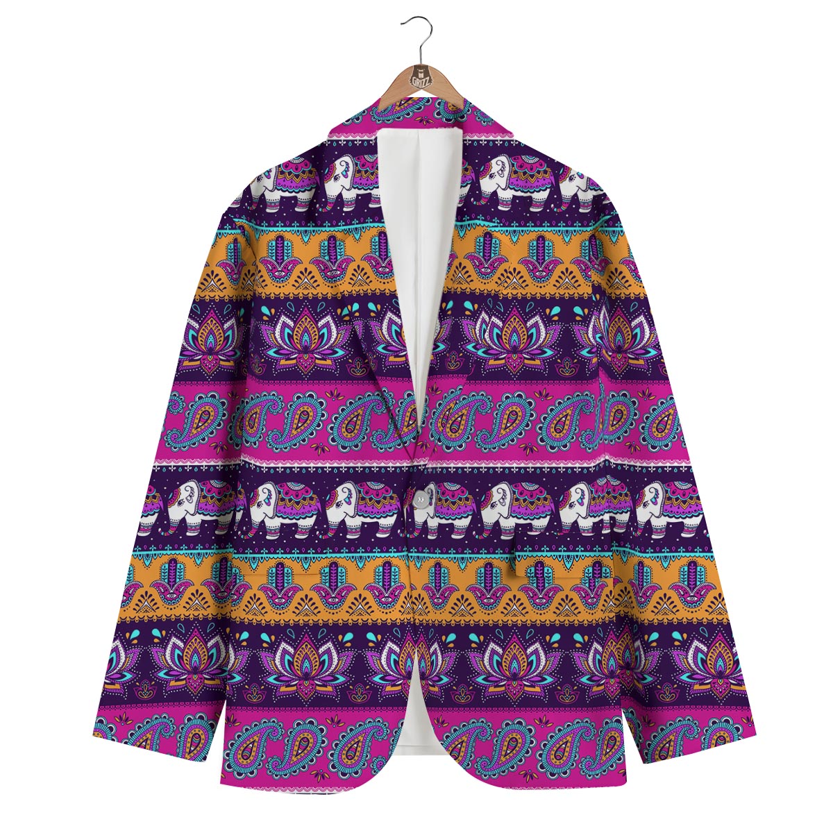 Paisleys Elephant Pattern Print Men's Blazer-grizzshop