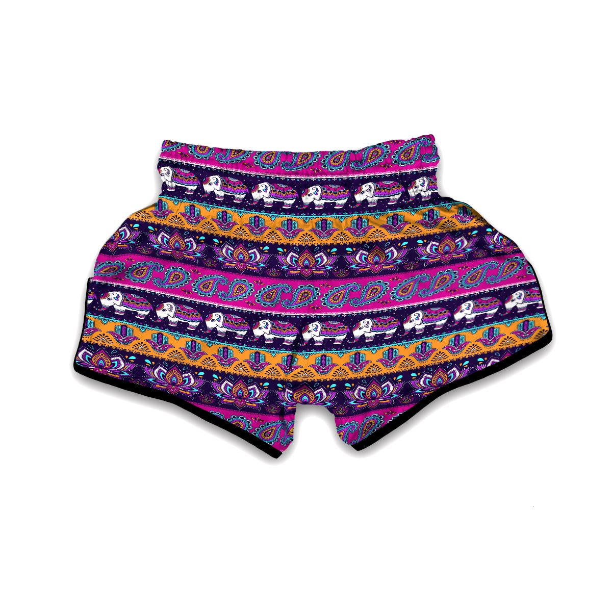 Paisleys Elephant Pattern Print Muay Thai Boxing Shorts-grizzshop