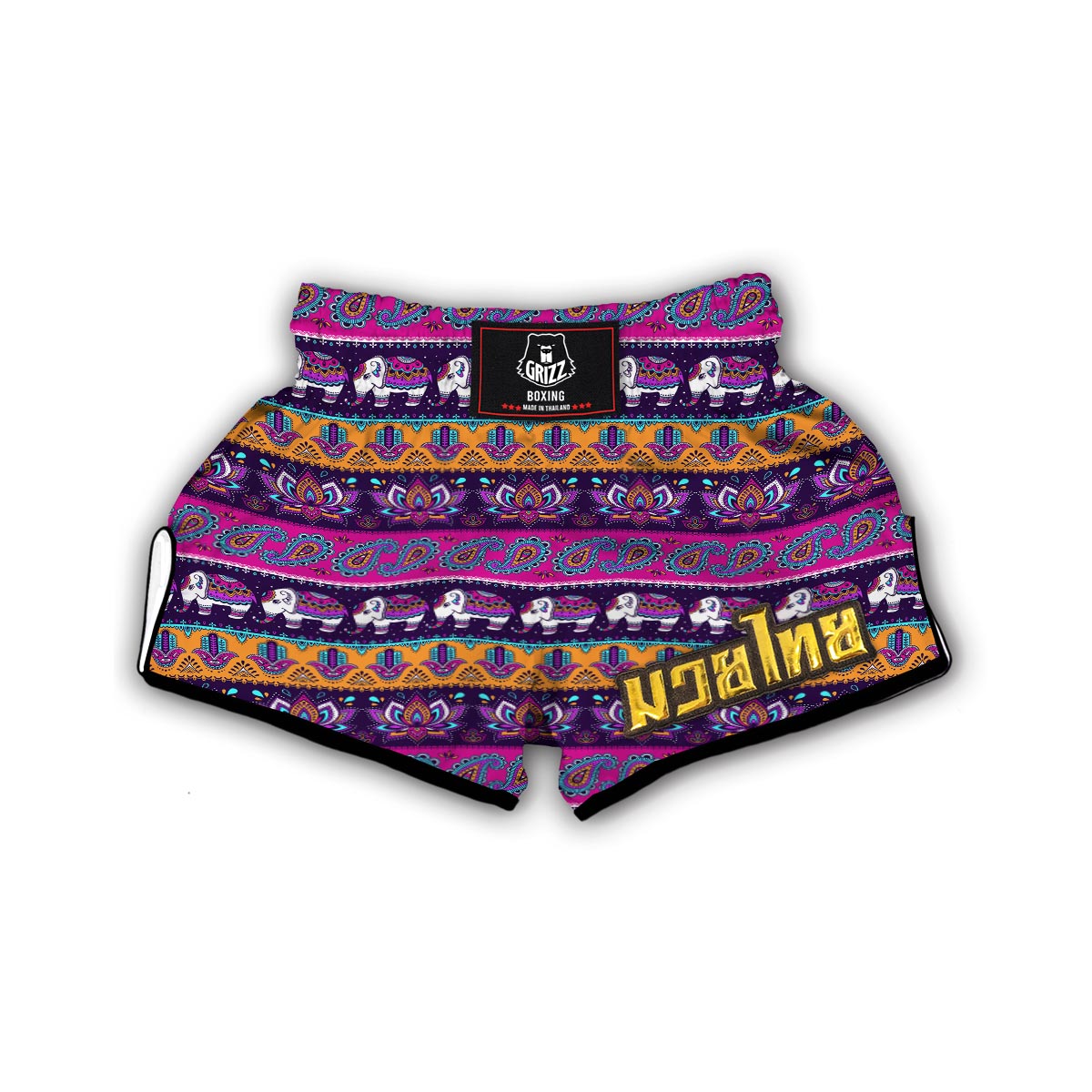 Paisleys Elephant Pattern Print Muay Thai Boxing Shorts-grizzshop