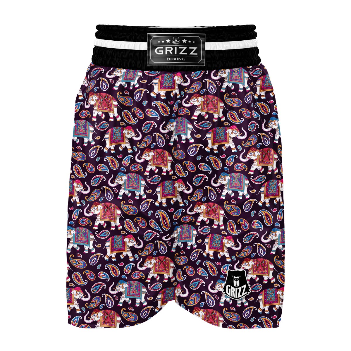 Paisleys Elephant Print Boxing Shorts-grizzshop