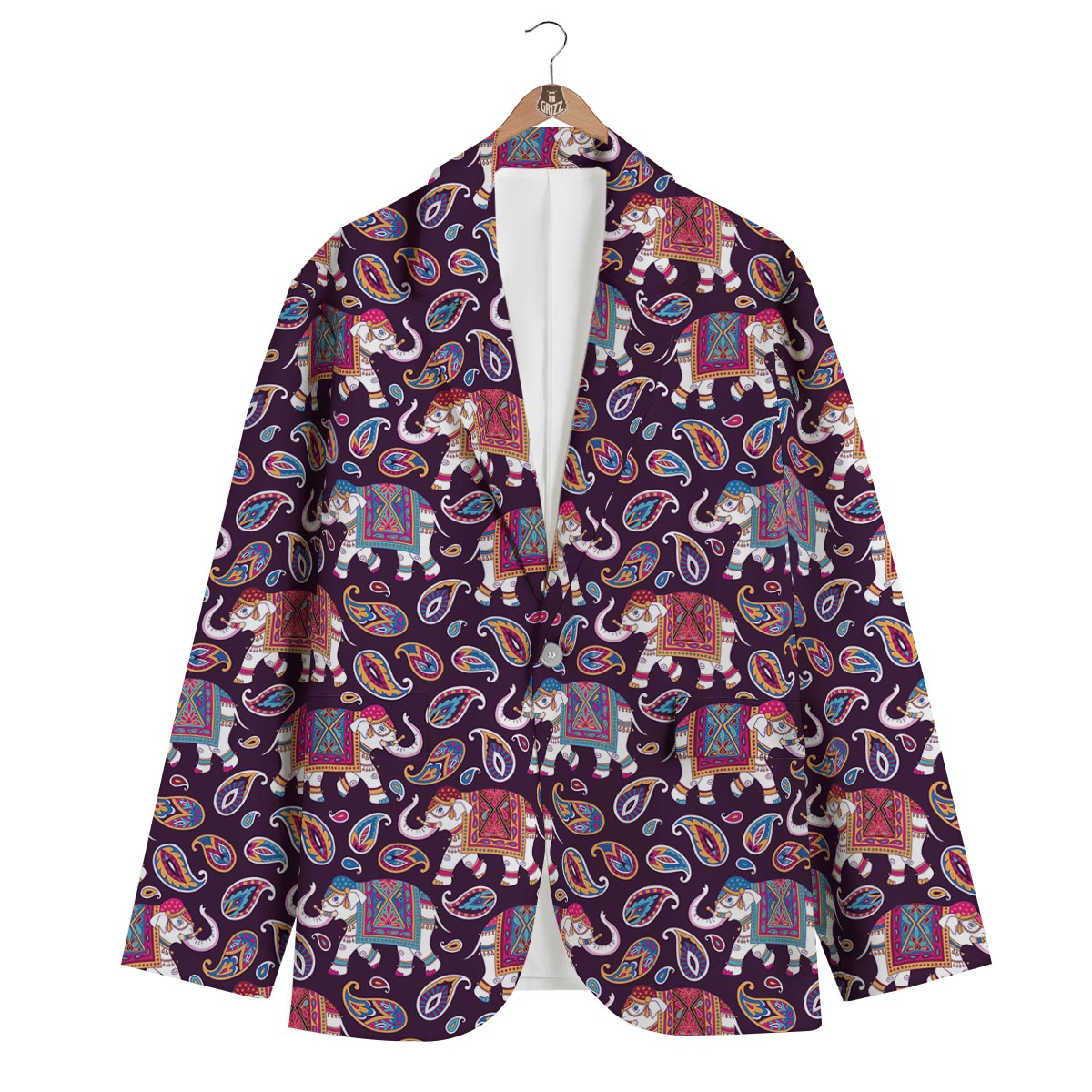 Paisleys Elephant Print Men's Blazer-grizzshop