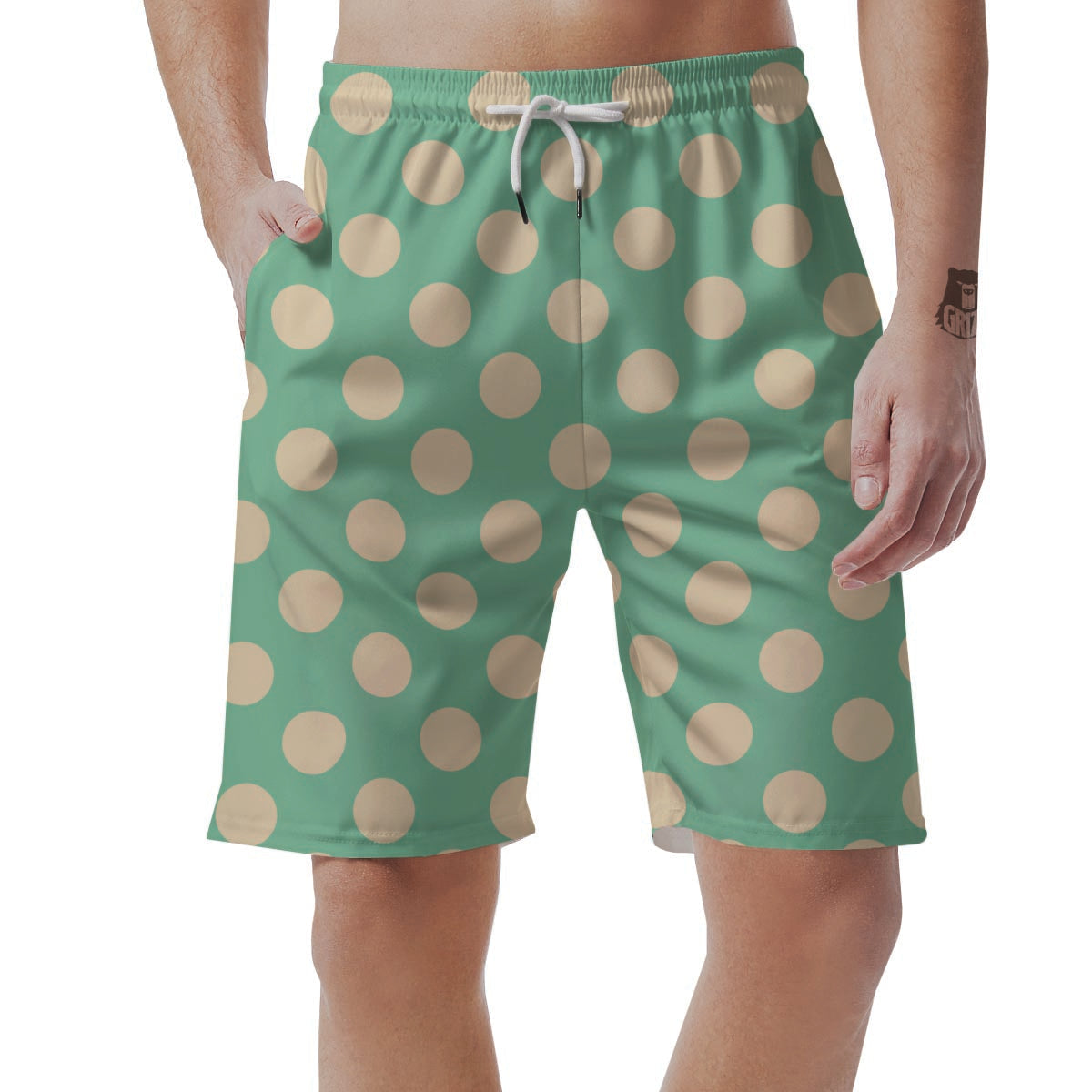 Pale Green Polka Dot Men's Shorts-grizzshop