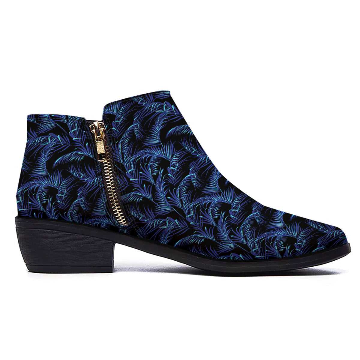 Palm Leaf Dark Tropical Print Pattern Ankle Boots-grizzshop