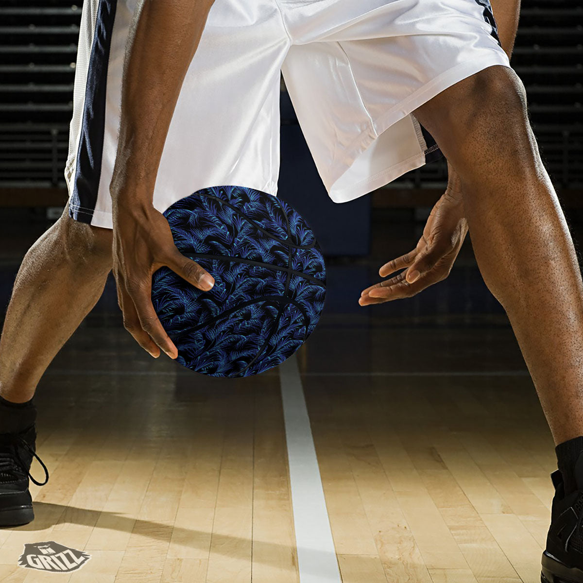 Palm Leaf Dark Tropical Print Pattern Basketball-grizzshop