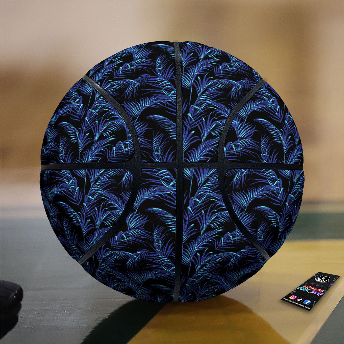 Palm Leaf Dark Tropical Print Pattern Basketball-grizzshop