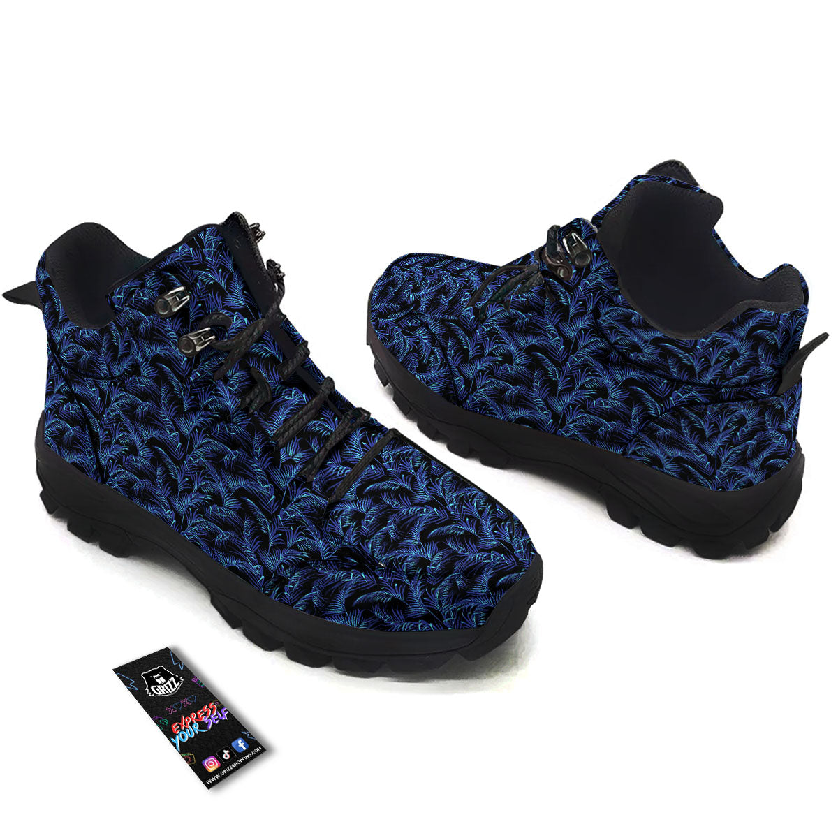 Palm Leaf Dark Tropical Print Pattern Hiking Shoes-grizzshop