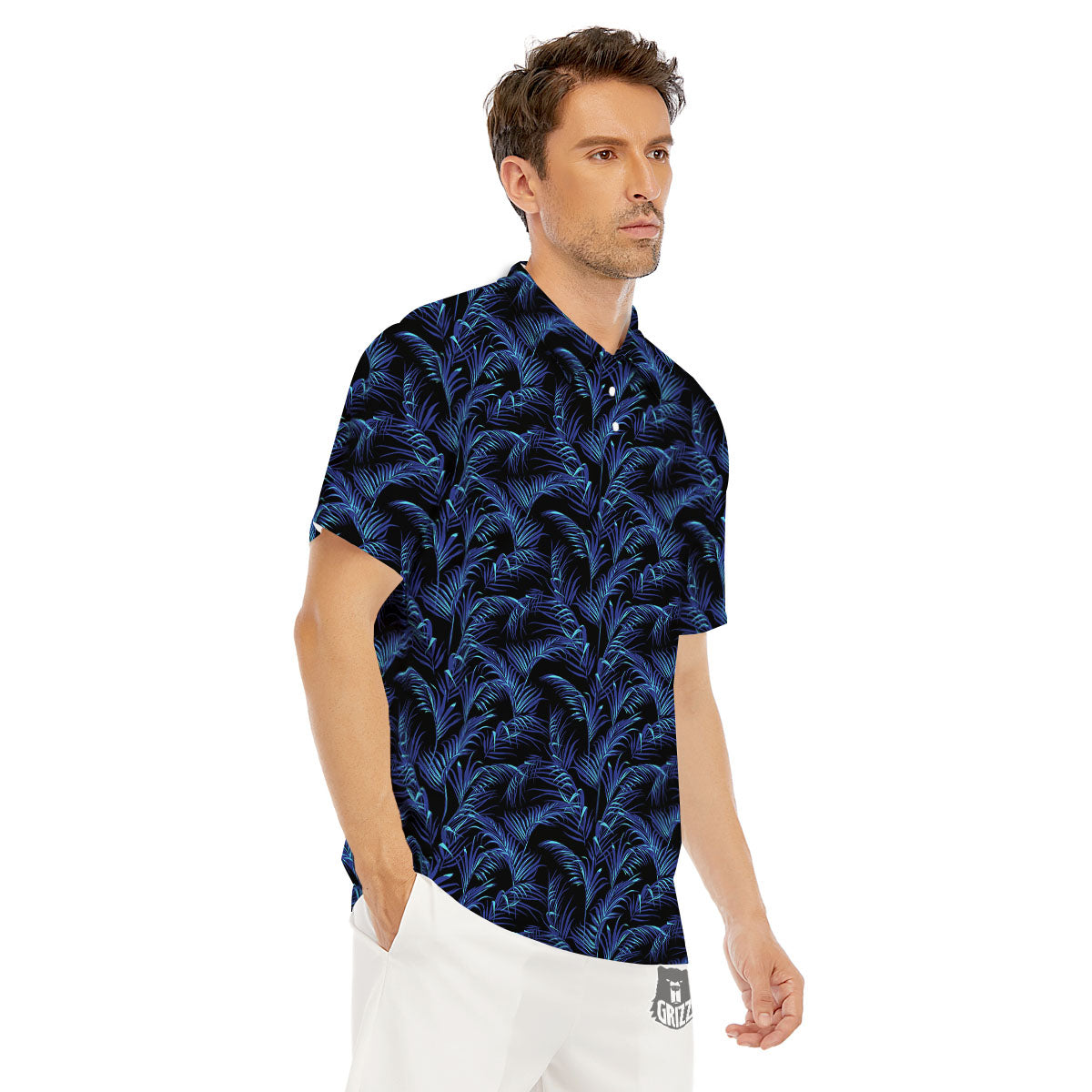 Palm Leaf Dark Tropical Print Pattern Men's Golf Shirts-grizzshop