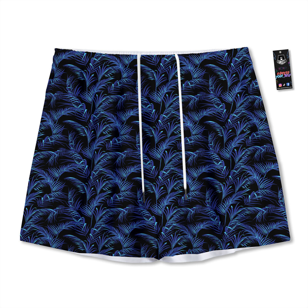 Palm Leaf Dark Tropical Print Pattern Mesh Shorts