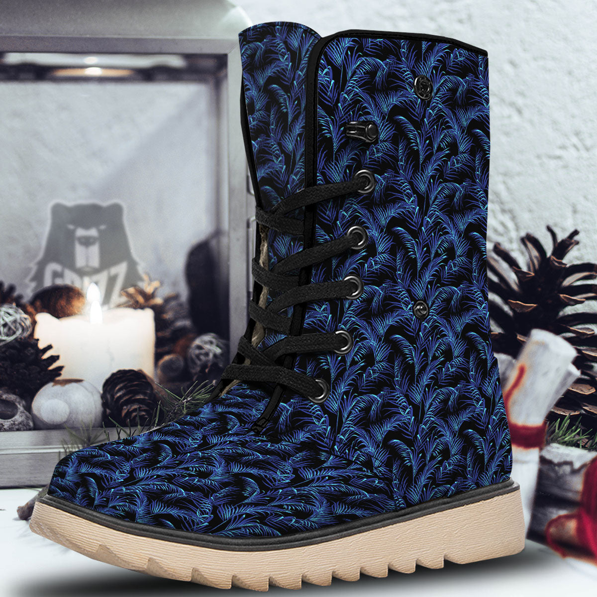 Palm Leaf Dark Tropical Print Pattern Snow Boots-grizzshop