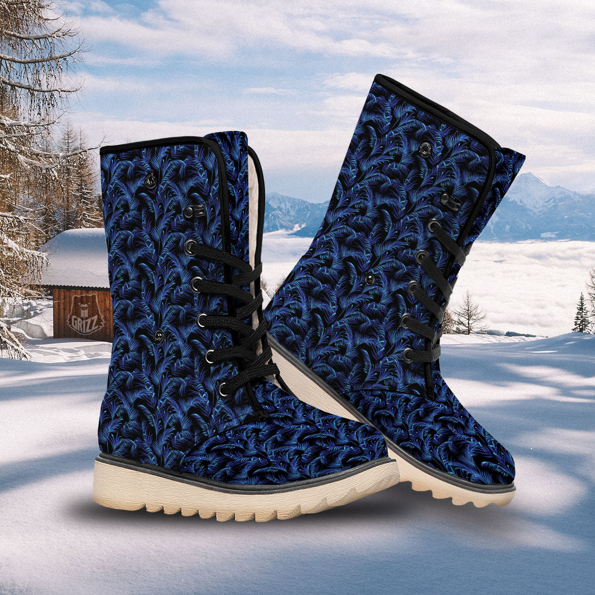 Palm Leaf Dark Tropical Print Pattern Snow Boots-grizzshop