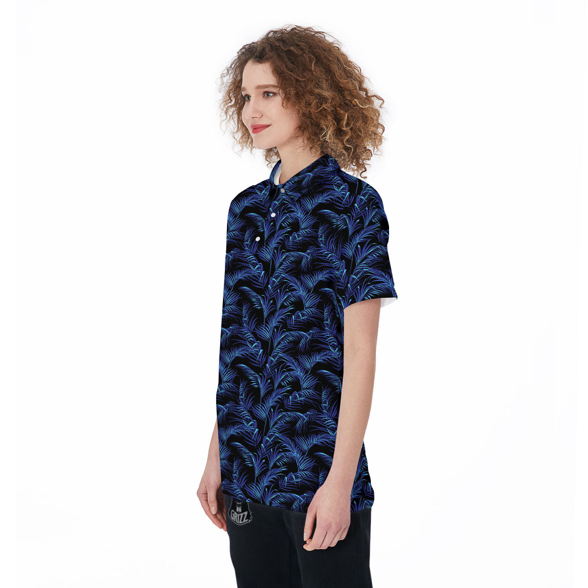 Palm Leaf Dark Tropical Print Pattern Women's Golf Shirts-grizzshop
