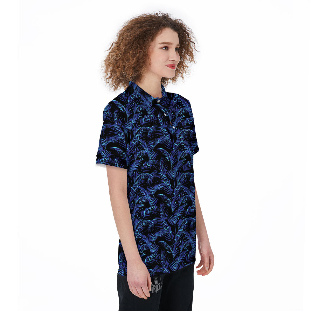 Palm Leaf Dark Tropical Print Pattern Women's Golf Shirts-grizzshop