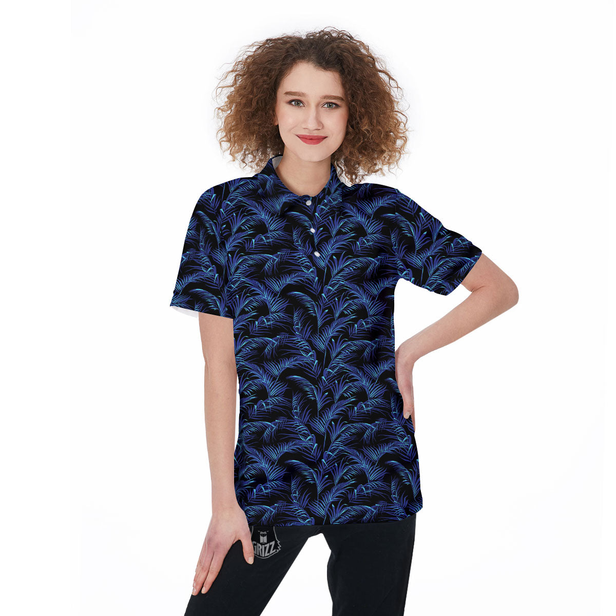 Palm Leaf Dark Tropical Print Pattern Women's Golf Shirts-grizzshop