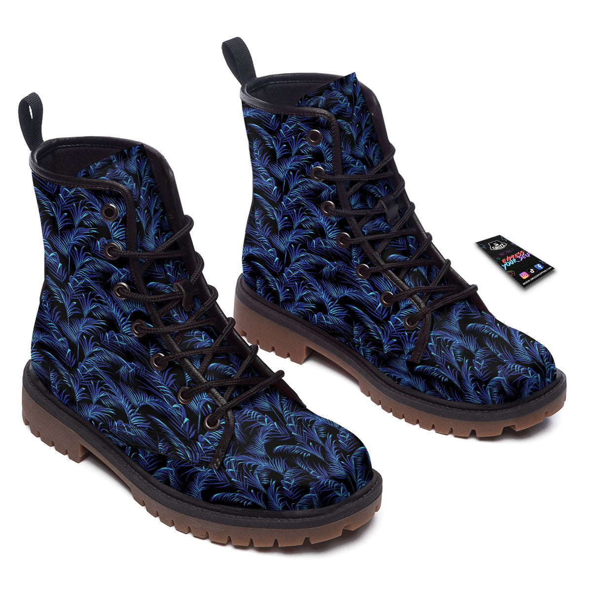 Palm Leaf Dark Tropical Print Pattern Work Boots-grizzshop