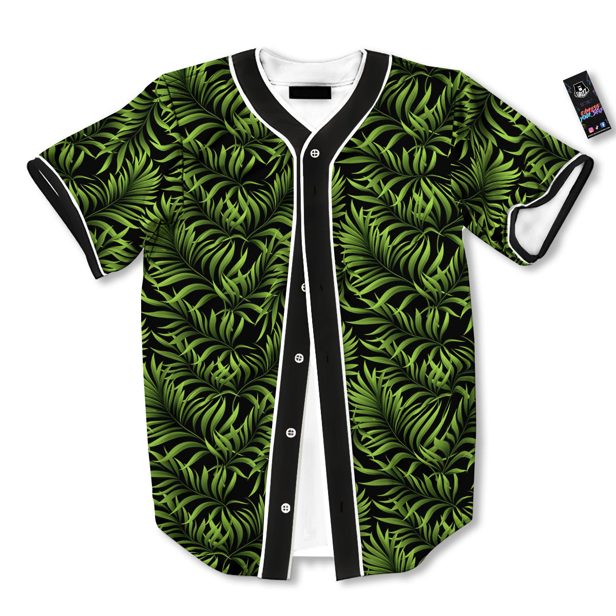 Palm Leaf Green Tropical Print Pattern Baseball Jersey-grizzshop