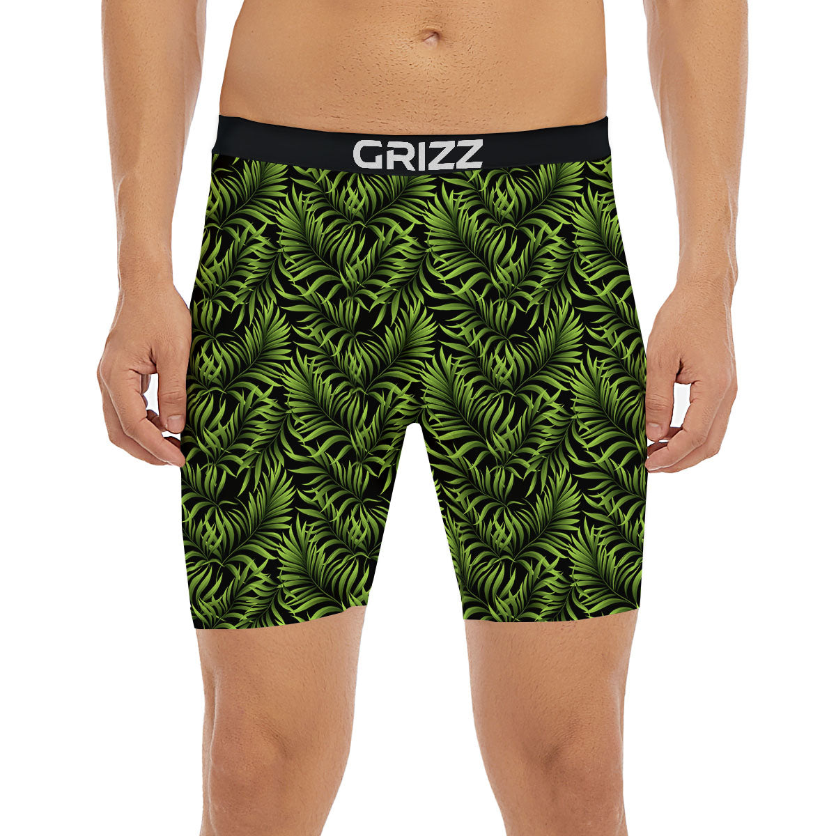 Palm Leaf Green Tropical Print Pattern Boxer Briefs-grizzshop