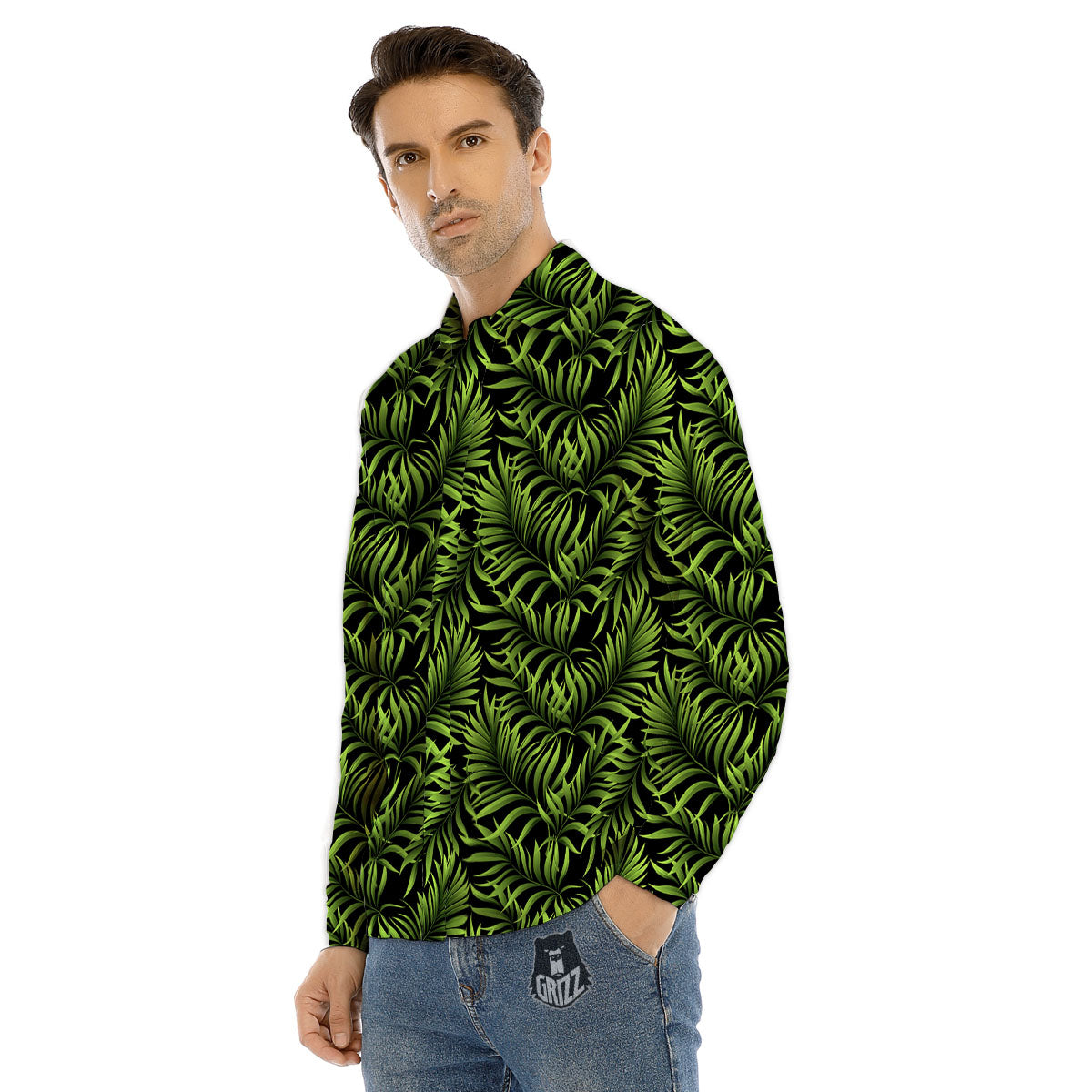 Palm Leaf Green Tropical Print Pattern Men's Dress Shirts-grizzshop
