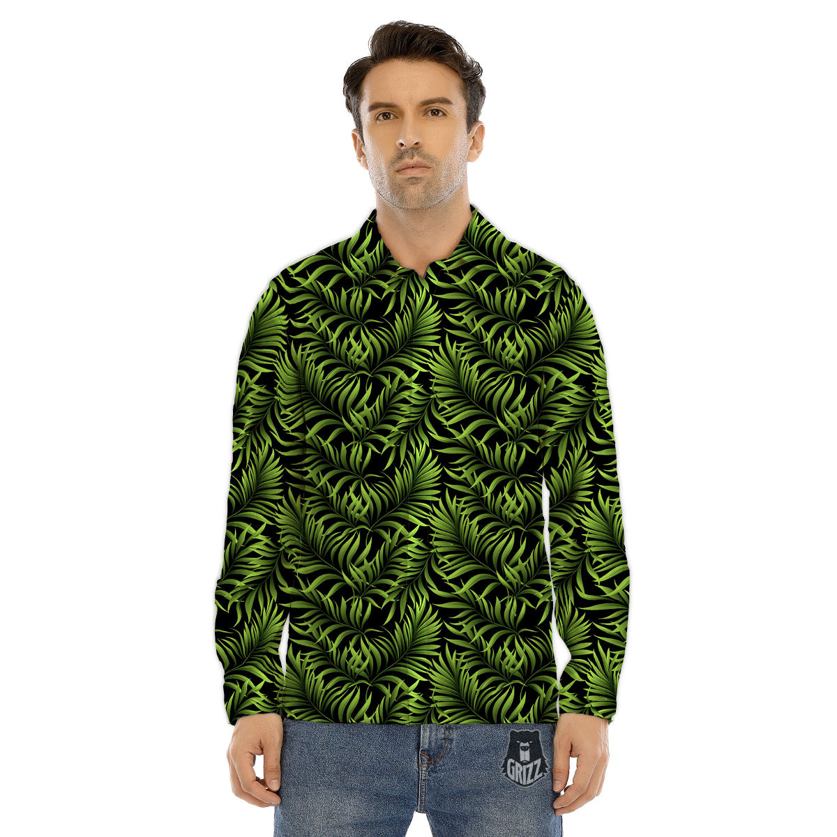 Palm Leaf Green Tropical Print Pattern Men's Dress Shirts-grizzshop
