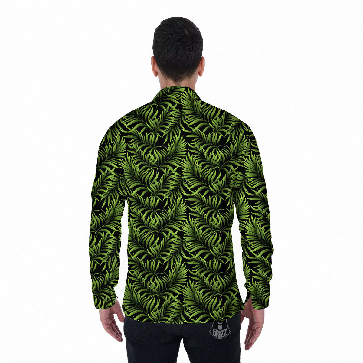 Palm Leaf Green Tropical Print Pattern Men's Long Sleeve Shirts-grizzshop