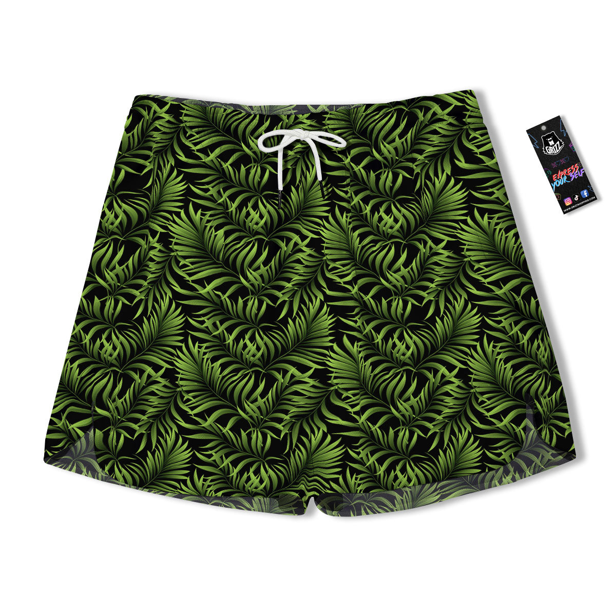 Palm Leaf Green Tropical Print Pattern Men's Running Shorts-grizzshop