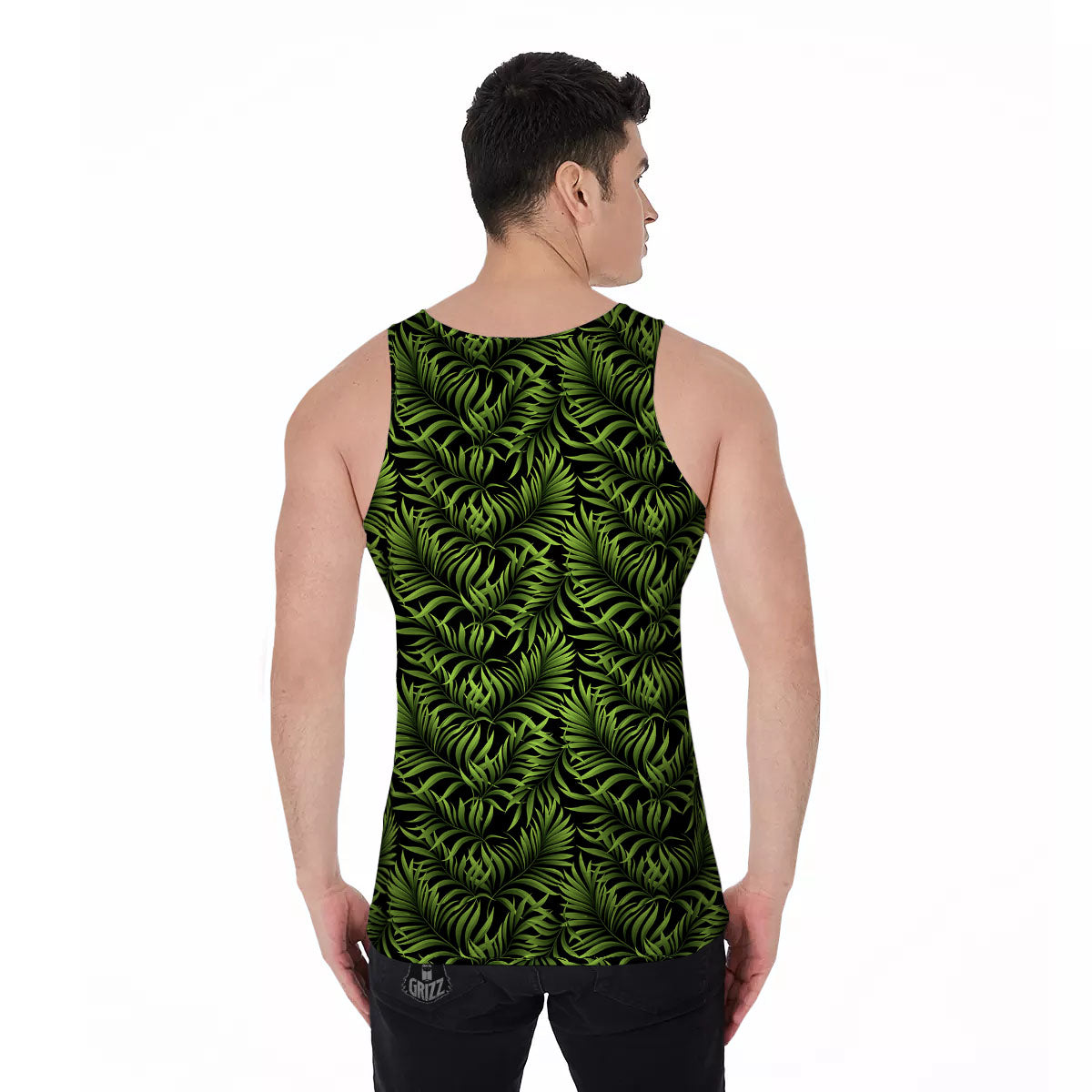 Palm Leaf Green Tropical Print Pattern Men's Tank Top-grizzshop