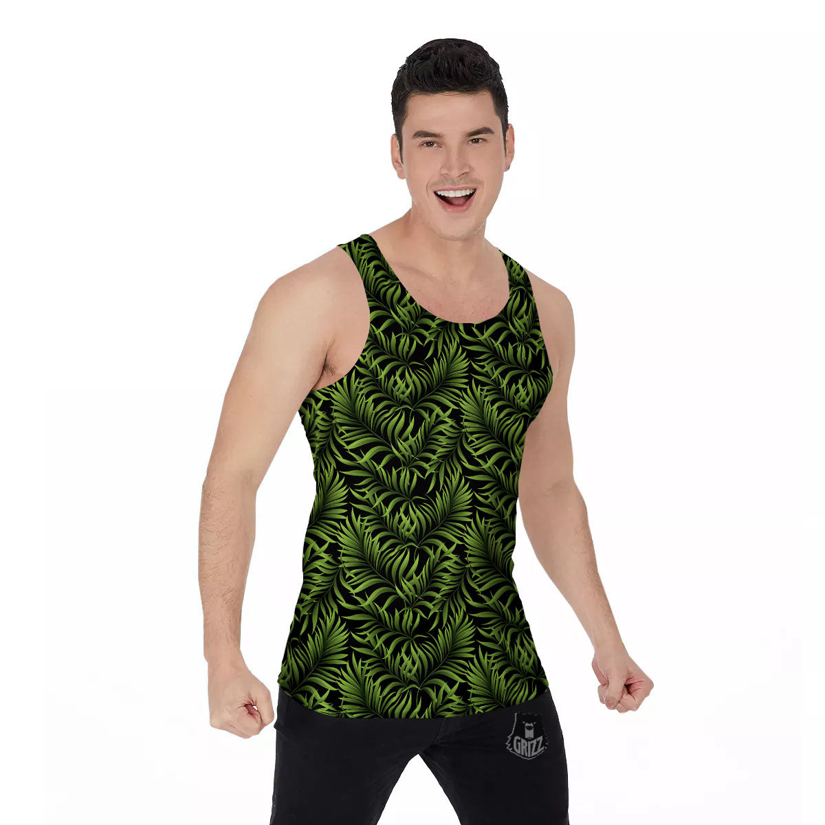 Palm Leaf Green Tropical Print Pattern Men's Tank Top-grizzshop