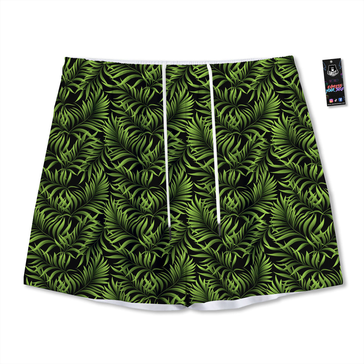 Palm Leaf Green Tropical Print Pattern Mesh Shorts